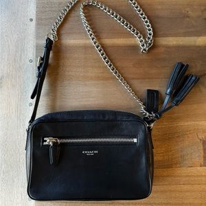 Coach - Black Camera Crossbody Bag with Silver Chain Strap